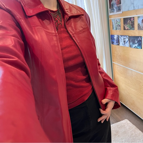 Vintage Red 100% Leather Rocker Jacket Size 10 - Picture 1 of 9